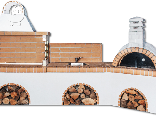 PoulaTo: Ψησταριά Set - bbq set - Gartengrill set - με πάγκο – νεροχύτη, ψησταριά, παραδοσιακό φούρνο με ξύλα